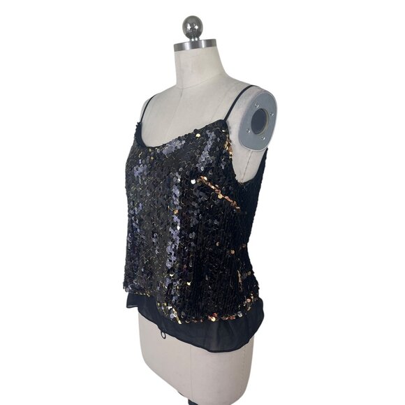 OThread Sequin Camisole Top Womens Small Black Gold Glam Holiday City Whimsigoth - Picture 2 of 8